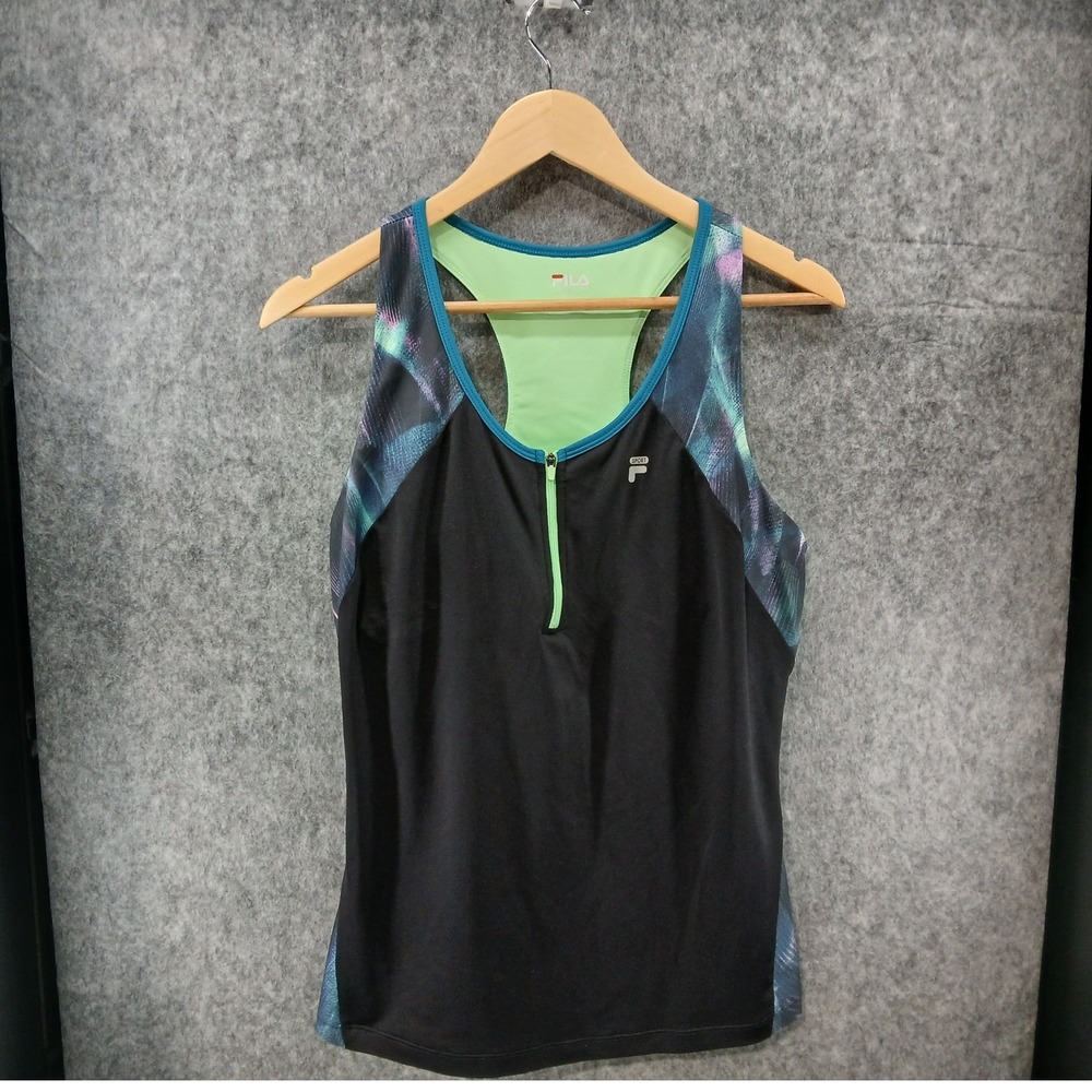 Fila Sport Women's Black Mint Green Athletic Racerback Tank Top Size L‎